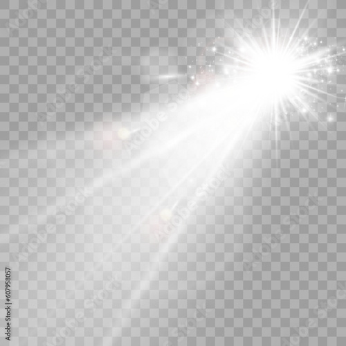 Vector transparent sunlight special lens flare light effect. Bright beautiful star. Light from the rays.