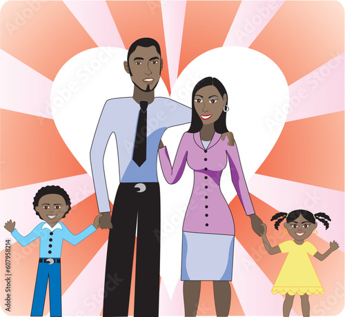 A beautiful African American family of 4 showing their love and happiness for each other.