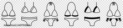 Swimsuit line icons set. Separate bras and panties. Vector illustration isolated on transparent background