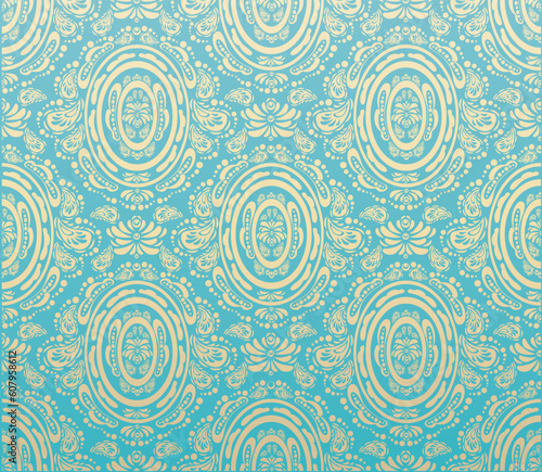 Vector blue and gold decorative royal seamless floral ornament
