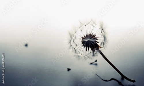  a dandelion blowing in the wind on a table.  generative ai