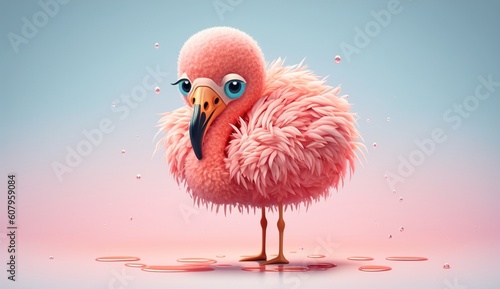 Cute Cartoon Pink Flamingo. Generative AI.