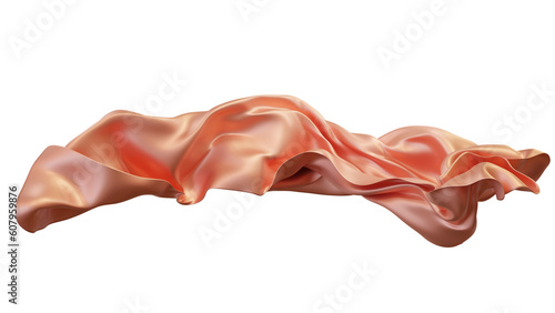 Peach silk fabric design element, 3d rendering silk cloth material flying in the wind. Waving satin cloth isolated on transparent PNG background