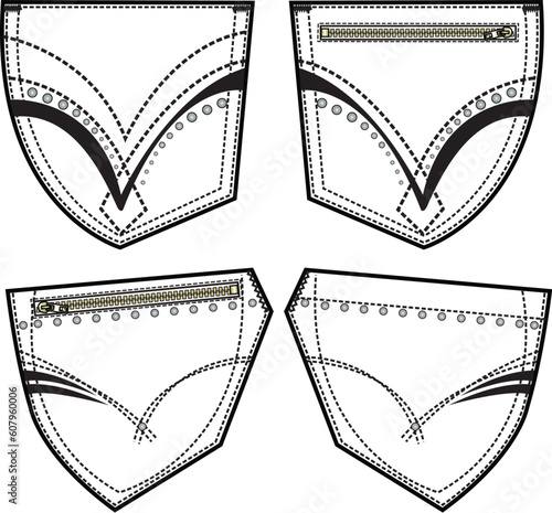 lady fashion back pockets design for jeans and different trousers