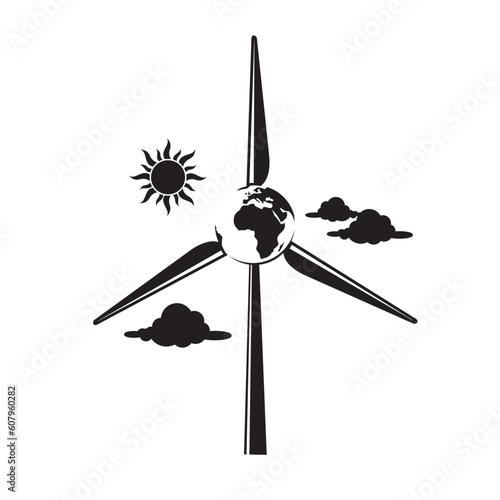 renewable energy icon with wind turbine isolated on white background
