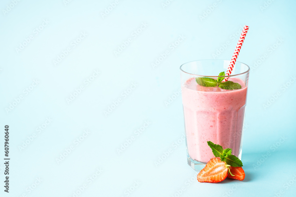 Strawberry smoothie or milkshake at blue. Strawberry smoothie or milkshake at blue.