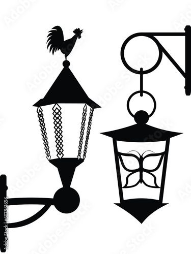 Ancient street lanterns in a vector - a silhouette on a white background