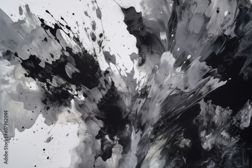 Abstract grey background with splashes of white and black paint, Generative ai