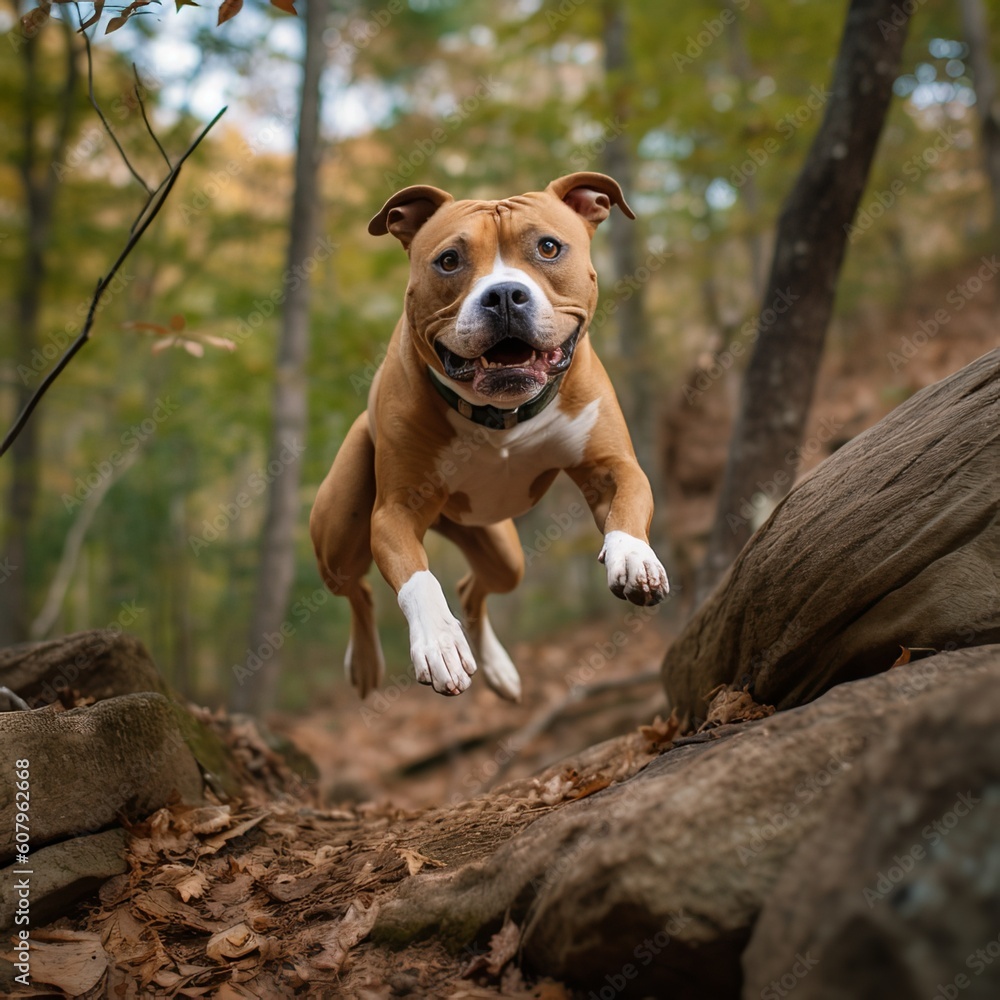 Energetic American Staffordshire Terrier on a Hiking Trail