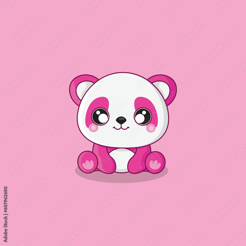 Fototapeta premium Cute pink baby panda on pink background vector art