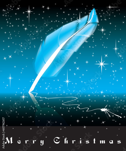 christmas concept with blue feather / vector design / greeting card - easy to edit vector EPS file