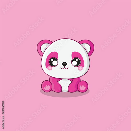 Cute pink baby panda on pink background vector art