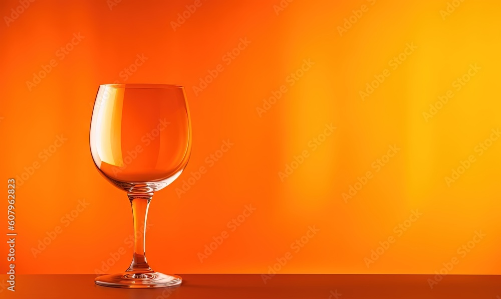 a wine glass sitting on a table in front of an orange wall with a reflection of the wine in the glass and the wine in front of the glass. generative ai a wine glass sitting on a table in front of an orange wall with a reflection of the wine in the glass and the wine in front of the glass. generative ai
