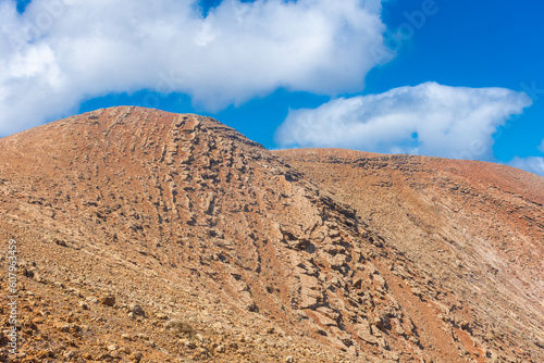 Panorama of Caldera Blanca volcano in Lanzarote, Canary Islands, Spain