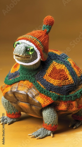 The Crocheted Turtle In A Colorful Melodies Generative Ai Digital Illustration Part#310523