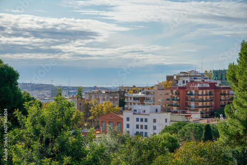 Beautiful view from Park Guell in Barcelona, Spain