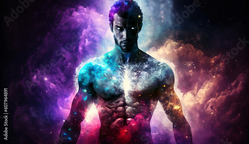 Space man meditating new quality universal colorful technology stock image illustration design, generative ai 