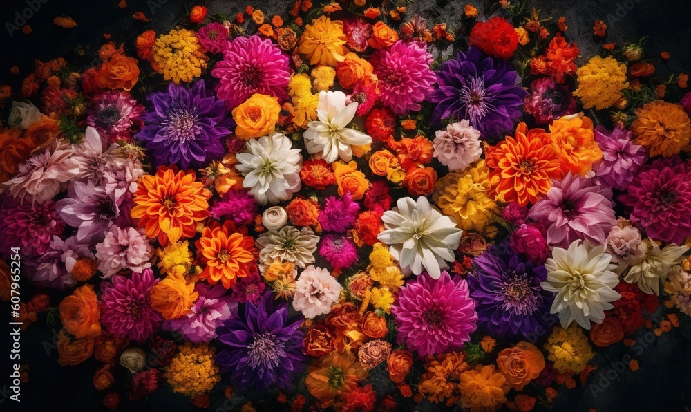  a bunch of flowers that are laying on the ground together.  generative ai