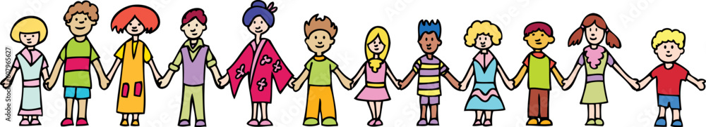 Banner of children holding hands.