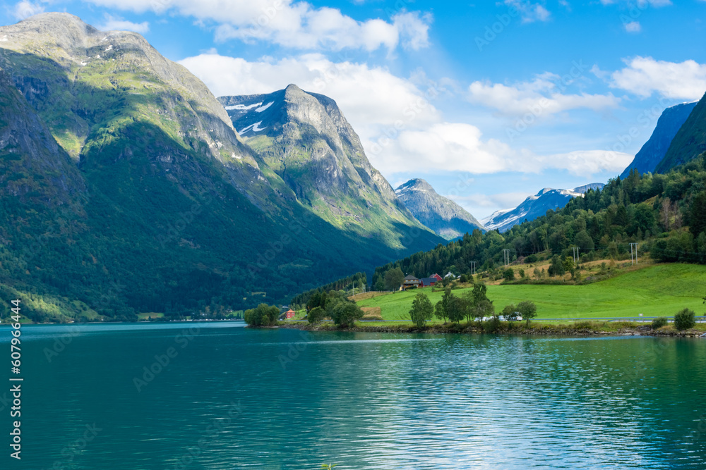 Beautiful and colorful lake in Oppstryn,  Norway