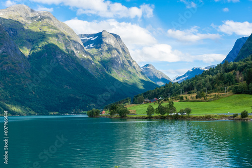 Beautiful and colorful lake in Oppstryn, Norway