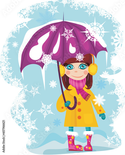 vector illustration of a cute girl in winter