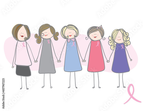 Breast Cancer Awareness - Women holding hands in support of breast cancer