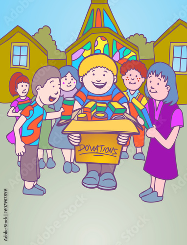 A group of children collecting donations.