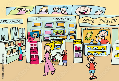 People shop at a local electronics store.