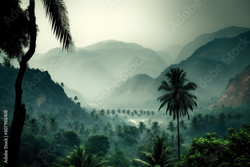 mountains in the early mist Wonderful natural view from Kerala Image of Gods own Country used in tourism and travel fresh and serene nature picture. Generative AI