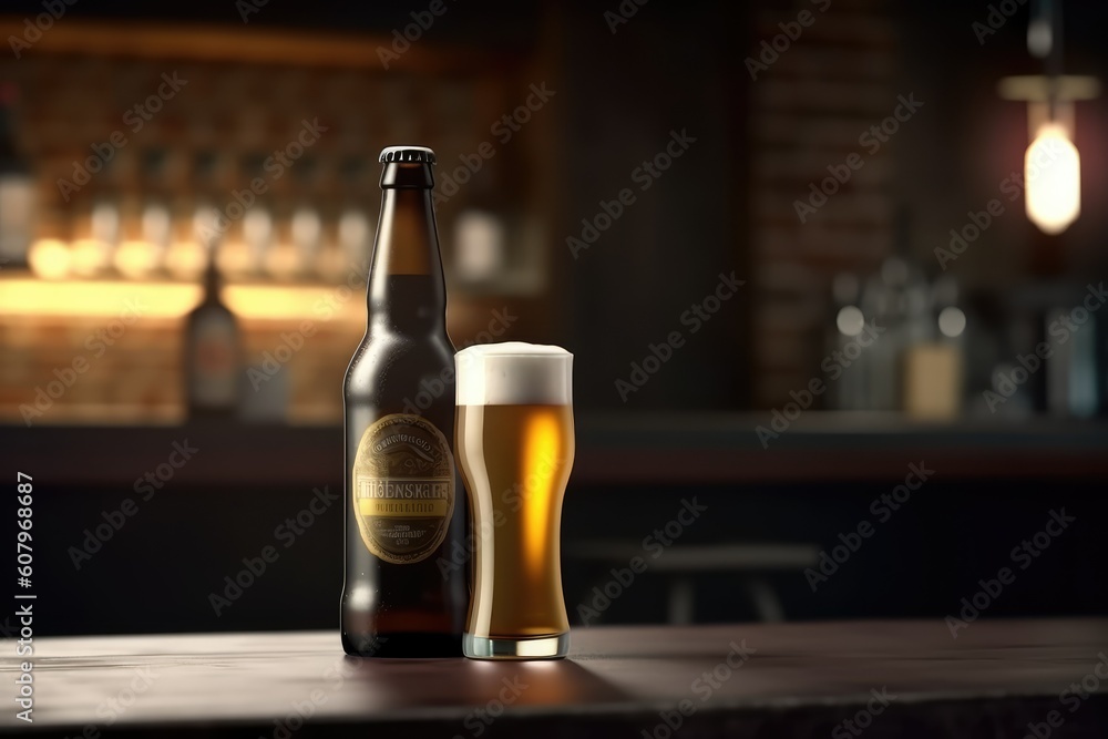 Chilled Beer Cask accompanied by a Bottle and Glass for Ultimate Enjoyment