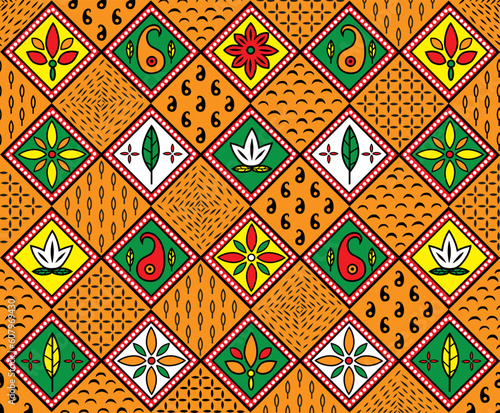 Vector carpet including ethnic African motive with multicolored typical elements