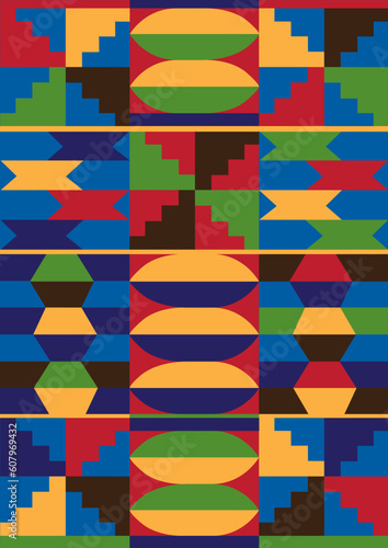 Vector carpet including ethnic African motive with multicolored typical elements