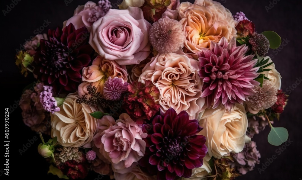 a bouquet of flowers is shown in this image with a black background. generative ai a bouquet of flowers is shown in this image with a black background. generative ai