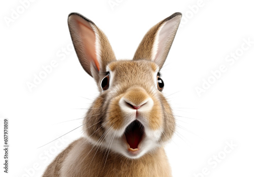 Brown Funny Rabbit with open mouth. AI generative. Isolated on White and png Transparent Backgroundd. © fotoyou