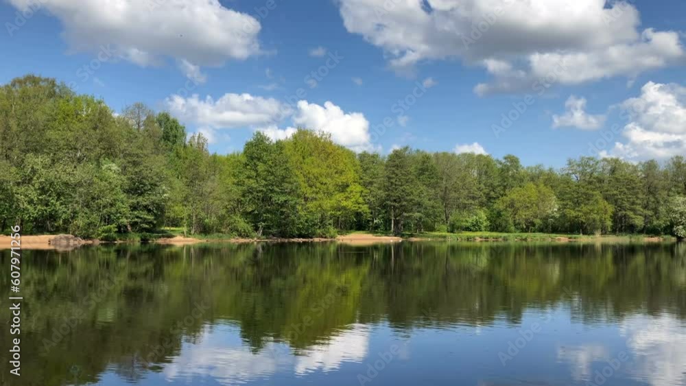 scenic panorama, summer landscape, forest, river, blue sky, clouds, reflection scenic panorama, summer landscape, forest, river, blue sky, clouds, reflection