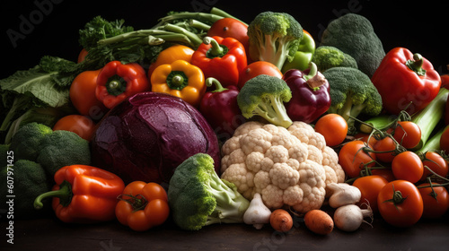 Fresh vegetables with water drops on a dark background  close-up