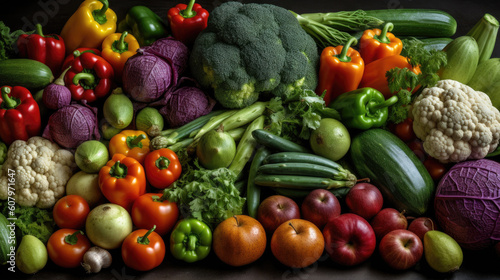 Composition with fresh organic vegetables as background  top view. Balanced diet