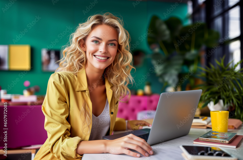 Businesswoman in a modern office, leading her team towards new horizons Businesswoman in a modern office, leading her team towards new horizons