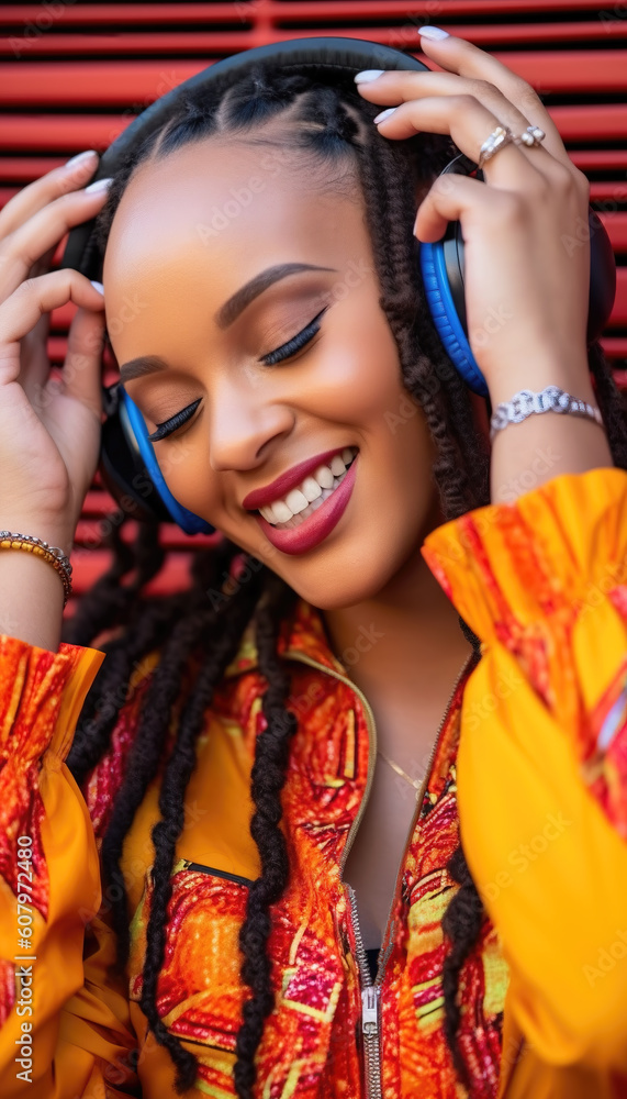 African american woman with braids, happy, eyes closed listening to music, joyful, diversity, inclusivity, generative ai