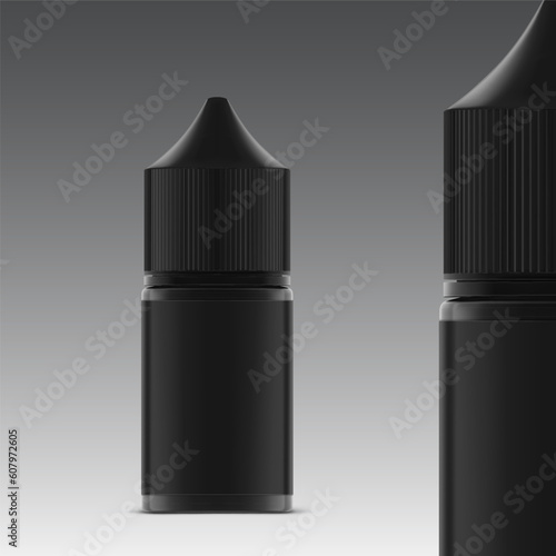 Black bottle mockup. Vector illustration. Can be used to present cigarette liquid, medical and other needs. EPS10.	