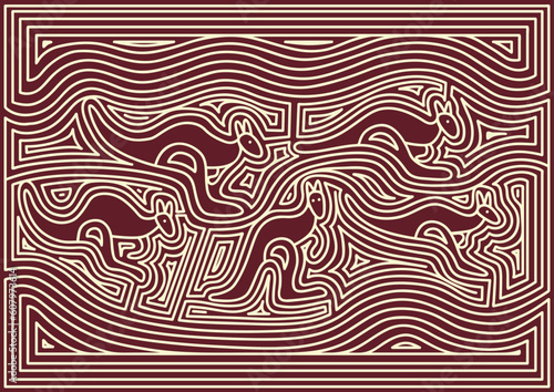 Vector pattern including ethnic Australian motive with multicolored typical elements