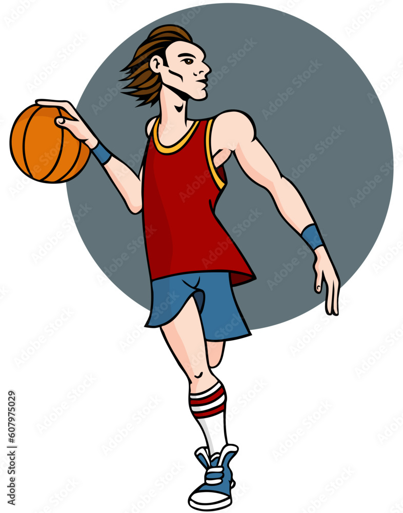 Cartoon basketball player isolated on a white background.