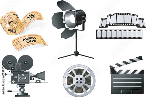 Film Industry attributes - film, movie camera and Film Slate
