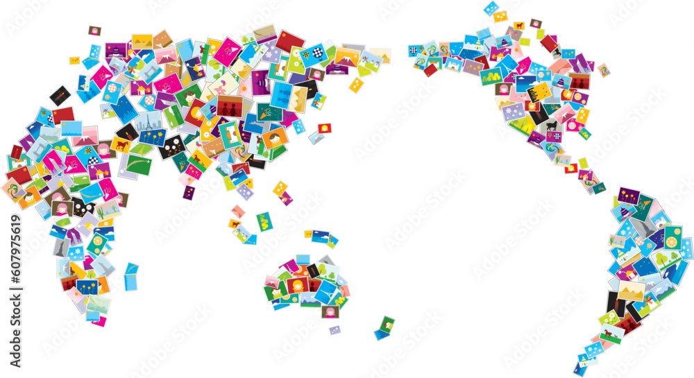 The world map is made up of plenty number of photos The world map is made up of plenty number of photos