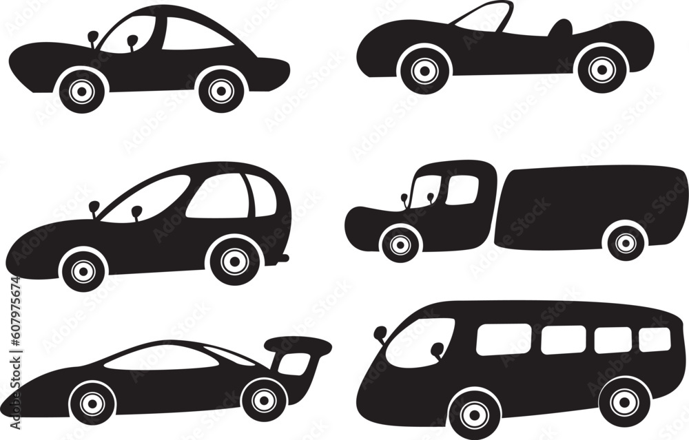 Six cartoon style car pattern design.