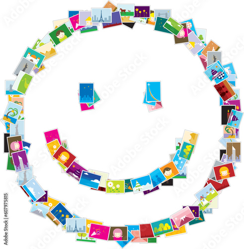 The smiling face is made up of plenty number of photos