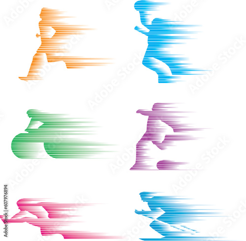 Six sportsmen silhouette pattern design.
