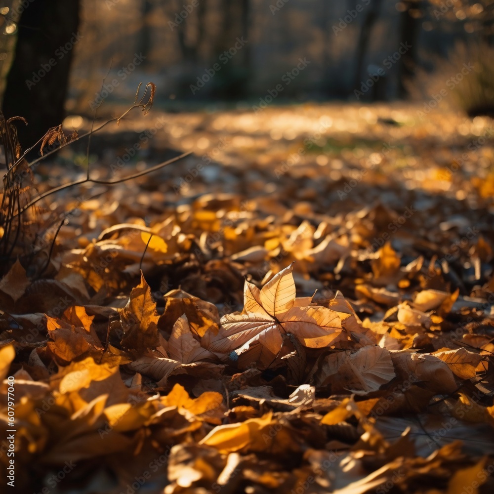 yellow autumn leaves on the ground created with Generative AI technology yellow autumn leaves on the ground created with Generative AI technology
