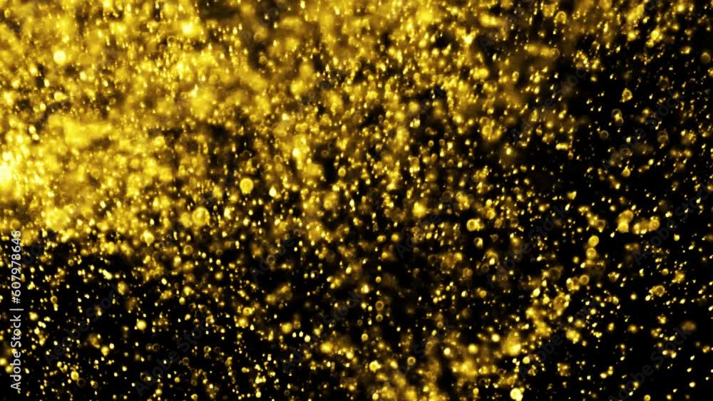 Particle gold dust flickering on black background. Abstract Footage background for text. Gold Particles Moving Background. fast energy flying wave line with flash lights. Particle from below. Particle gold dust flickering on black background. Abstract Footage background for text. Gold Particles Moving Background. fast energy flying wave line with flash lights. Particle from below.